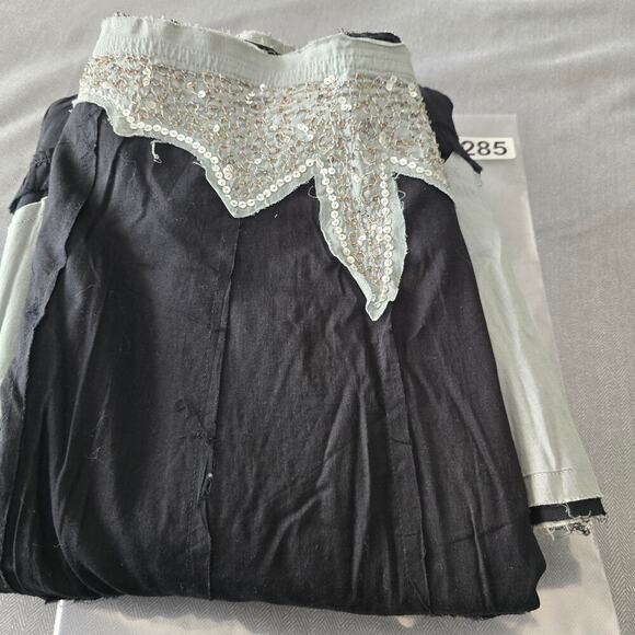 Women's Boho Maxi Skirt Black Silver Sequin Ruffle Raw Hem Size M Made in India - Picture 8 of 8